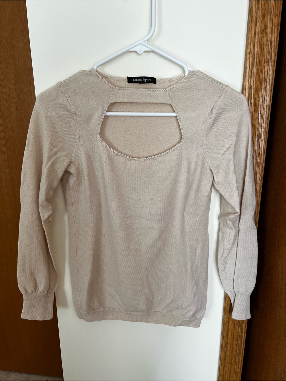 Nanette Lepore Beige Crewneck Sweater with Back Cutout